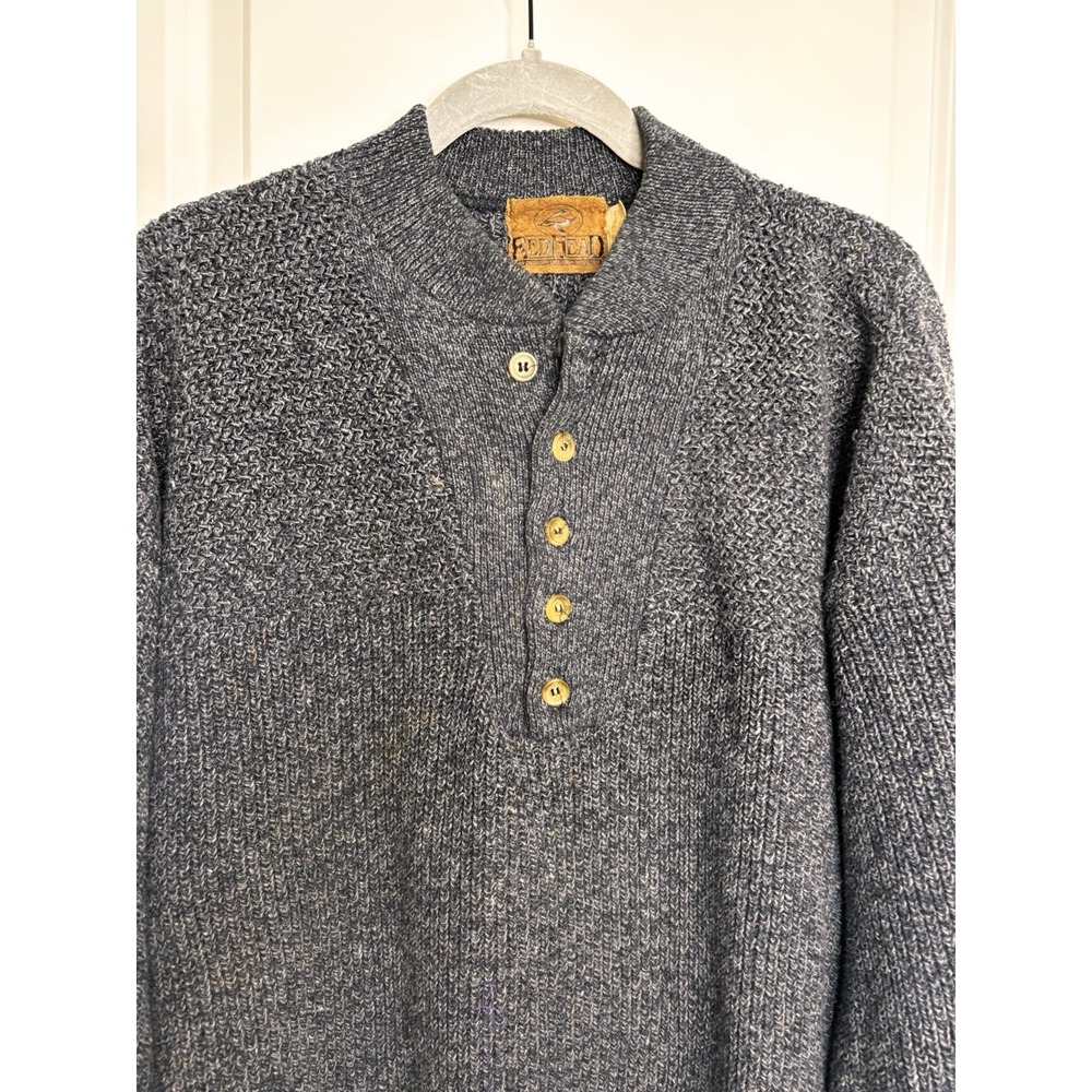 Redhead‎ Henley Pullover Sweater Heavy Mens Sz XLT Heather Blue Blend Vtg